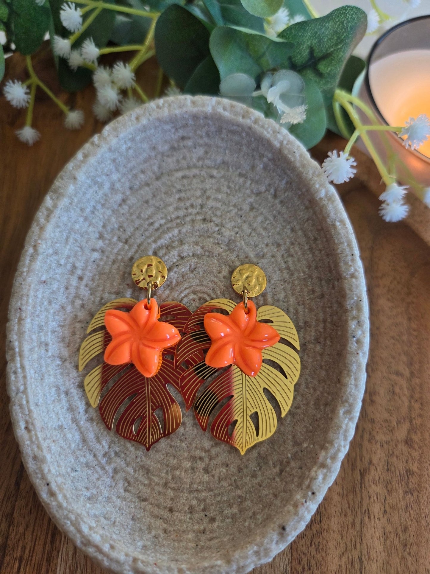 Monstera et sa fleur Orange fluo - Auralys