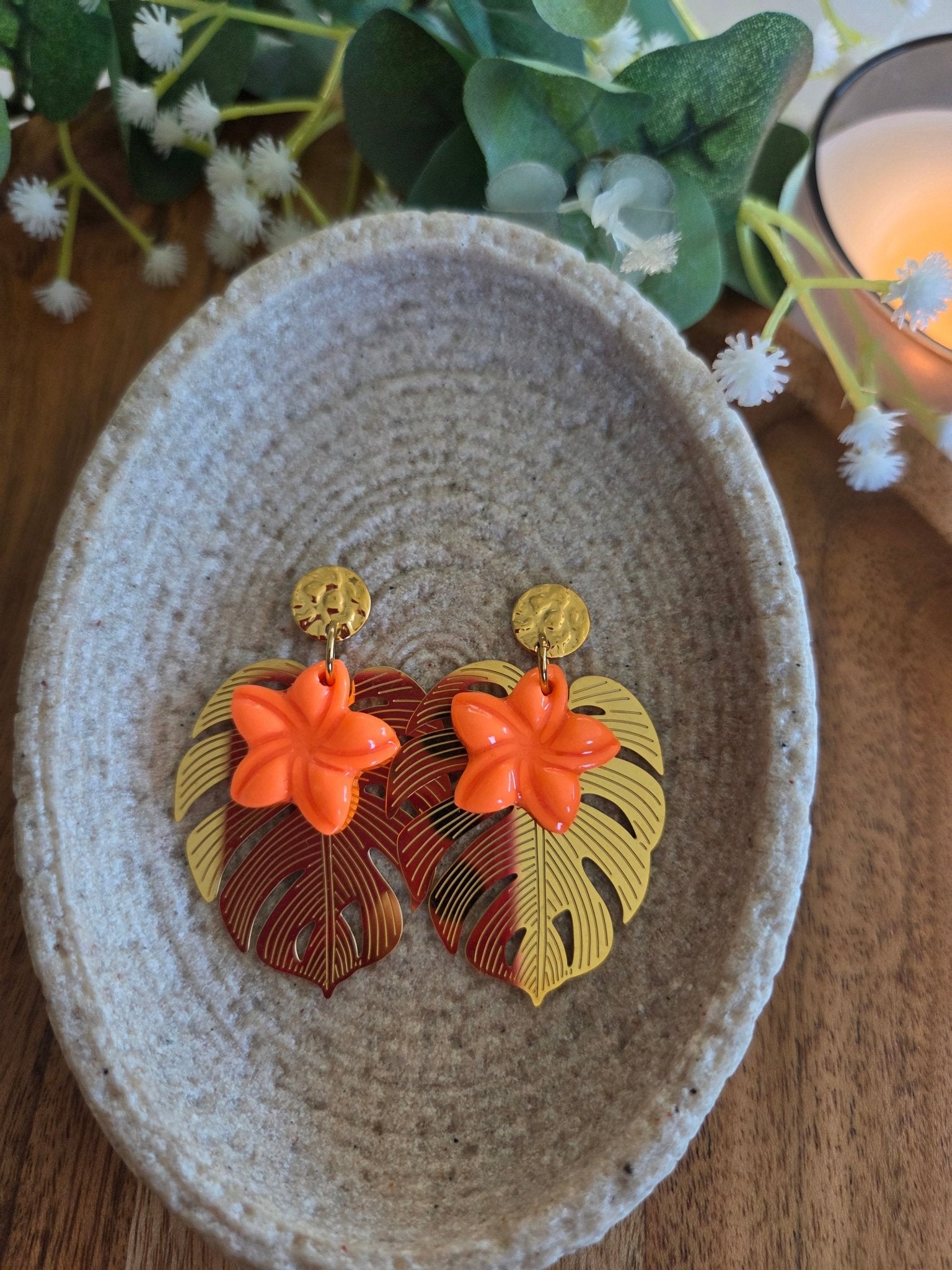 Monstera et sa fleur Orange fluo - Auralys