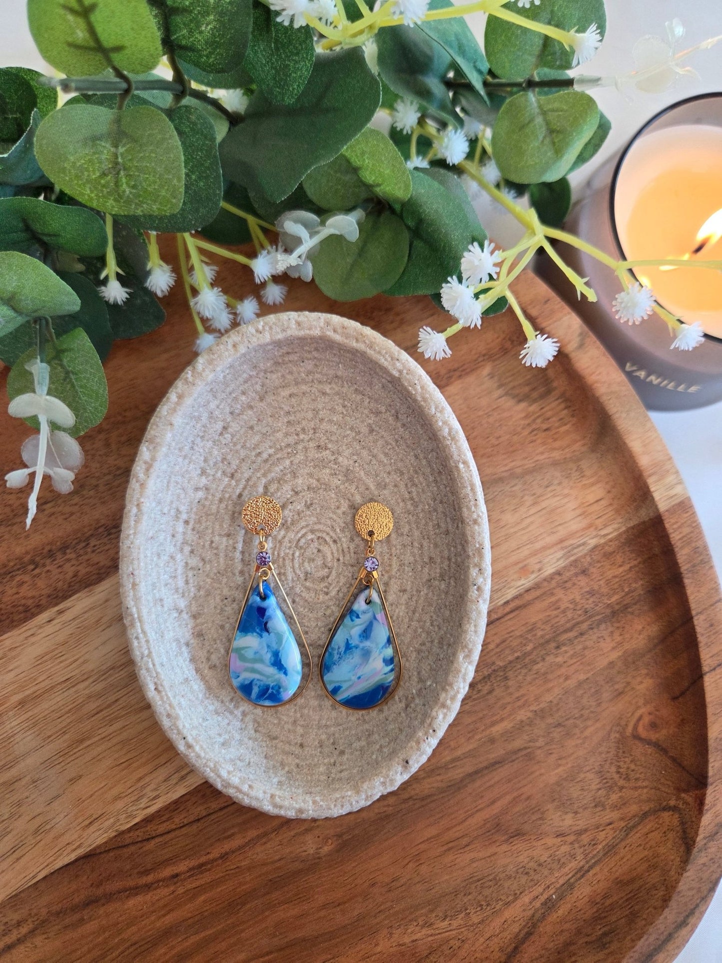 Ovaline Bleu et rose - Strass Rose - Auralys
