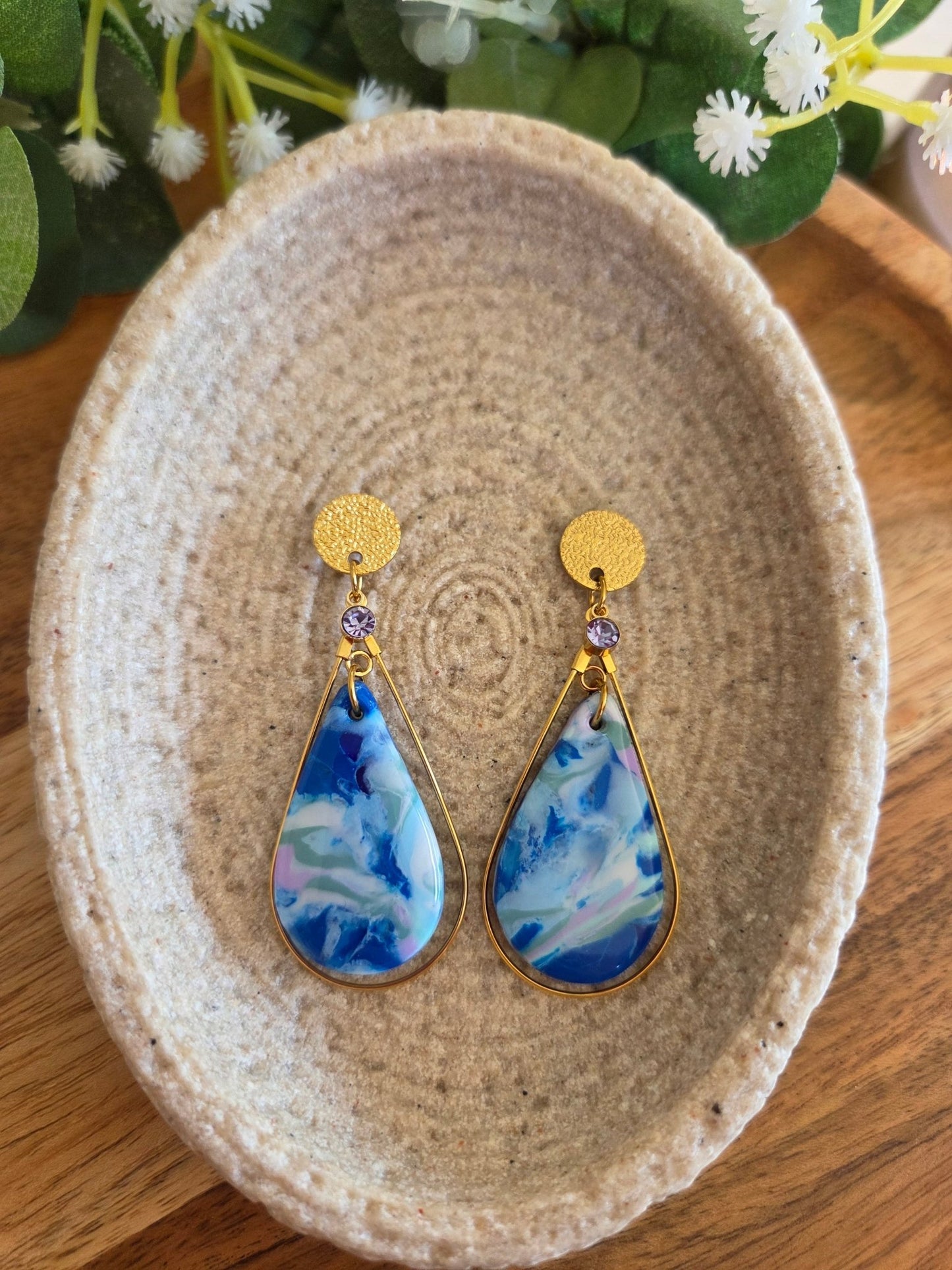 Ovaline Bleu et rose - Strass Rose - Auralys